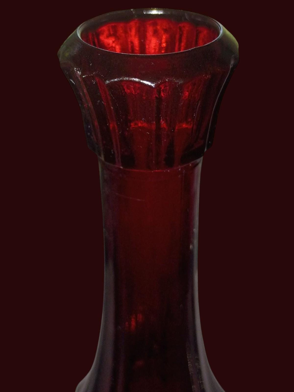 Ruby red pressed glass vase – 9.5” tall x 3.5” wide – mid-century decorative...