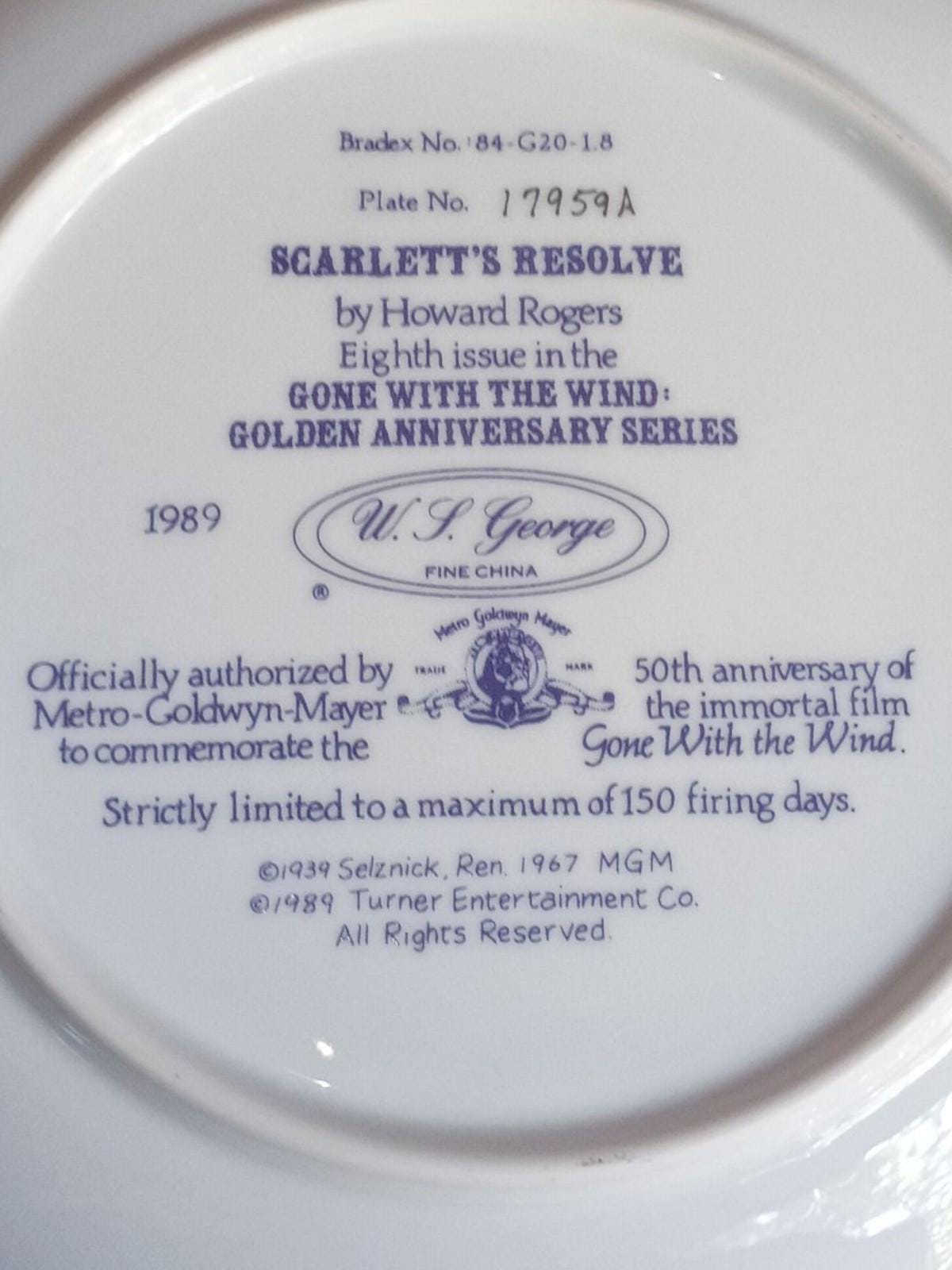 Gone with the wind scarlett’s resolve collector plate – howard rogers 1989 u.s.
