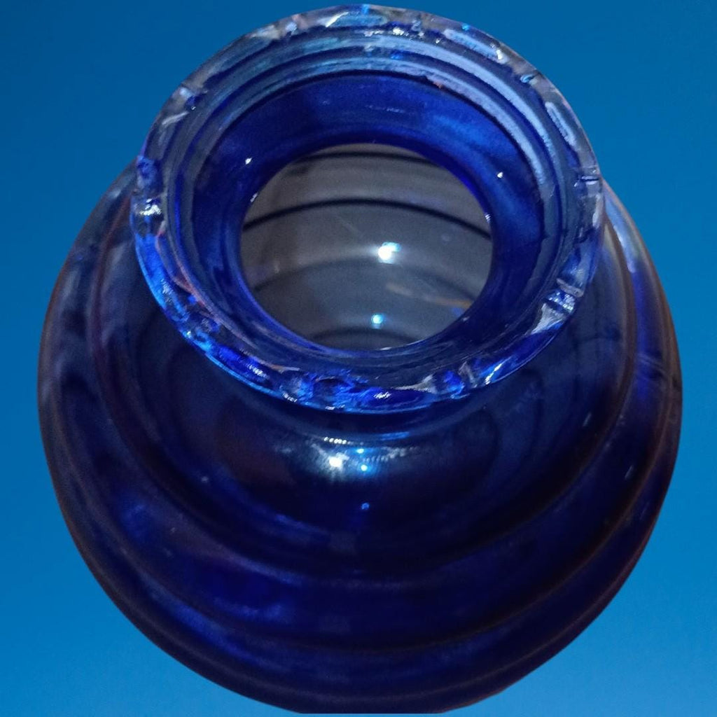 Lot of 3 vintage cobalt blue glass vases – ribbed & curved design –...