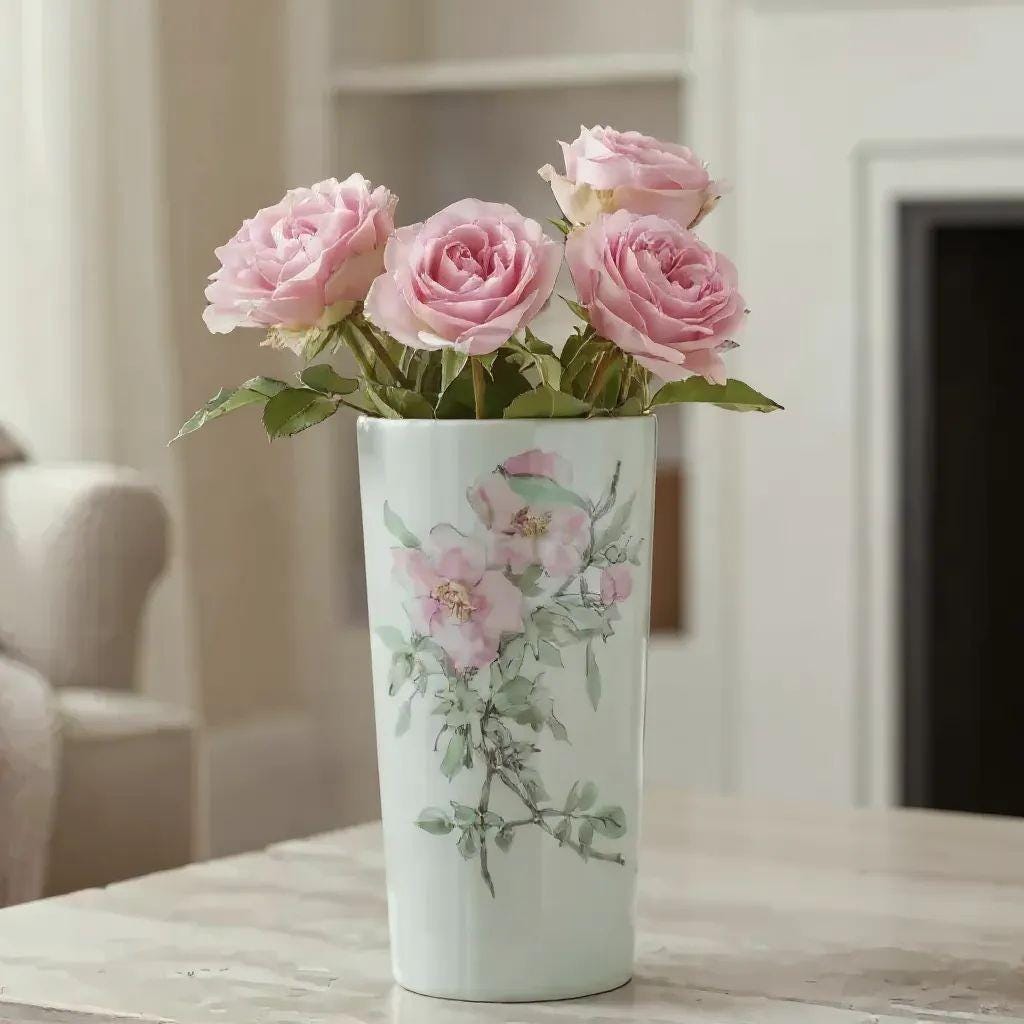 Antique rosenthal selb bavaria porcelain vase – hand painted pink wild roses...