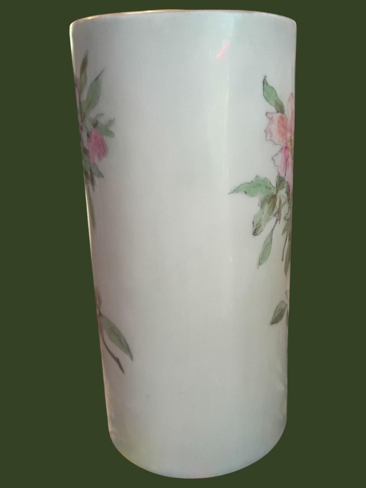 Antique rosenthal selb bavaria porcelain vase – hand painted pink wild roses...