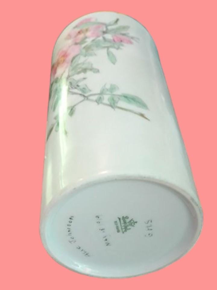 Antique rosenthal selb bavaria porcelain vase – hand painted pink wild roses...
