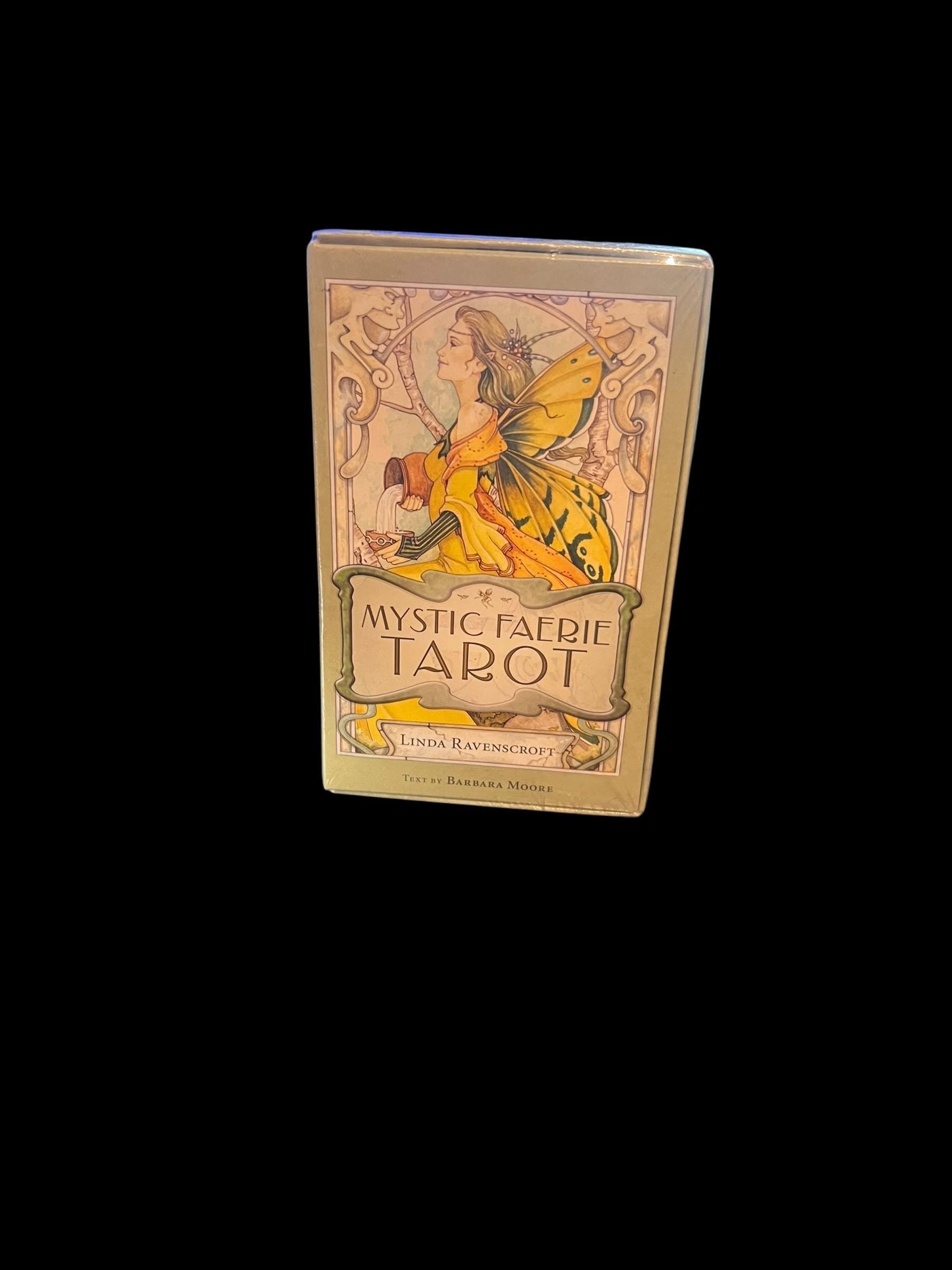 Mystic Faerie Tarot Card Deck and Physical Guidebook Box Set by Linda Ravenscroft and Text by Barbara Moore” (WiselyDivine) — 78 cards, seal