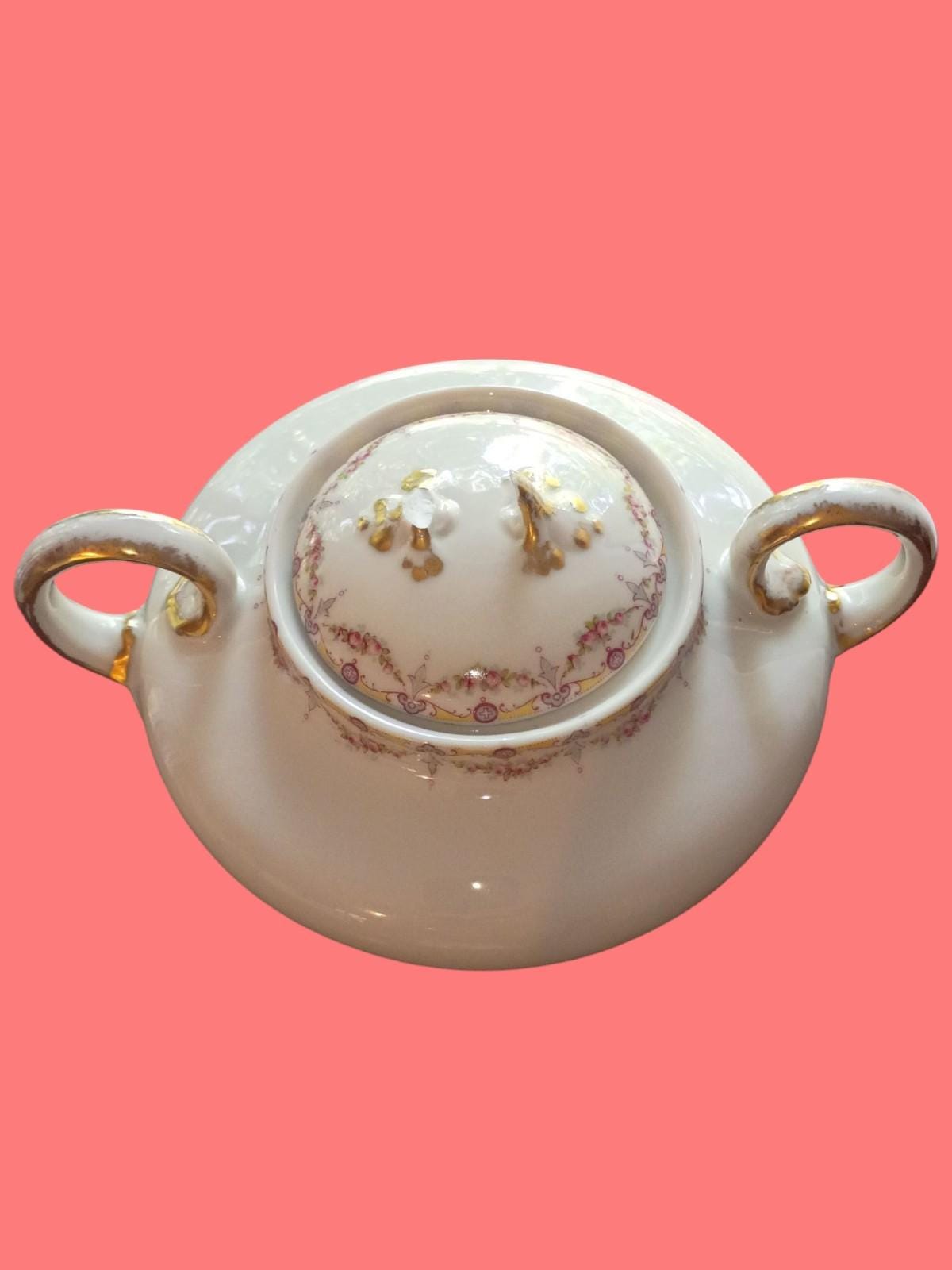 Limoges covered sugar bowl with lid – wm. guerin & co. france – hand-painted...