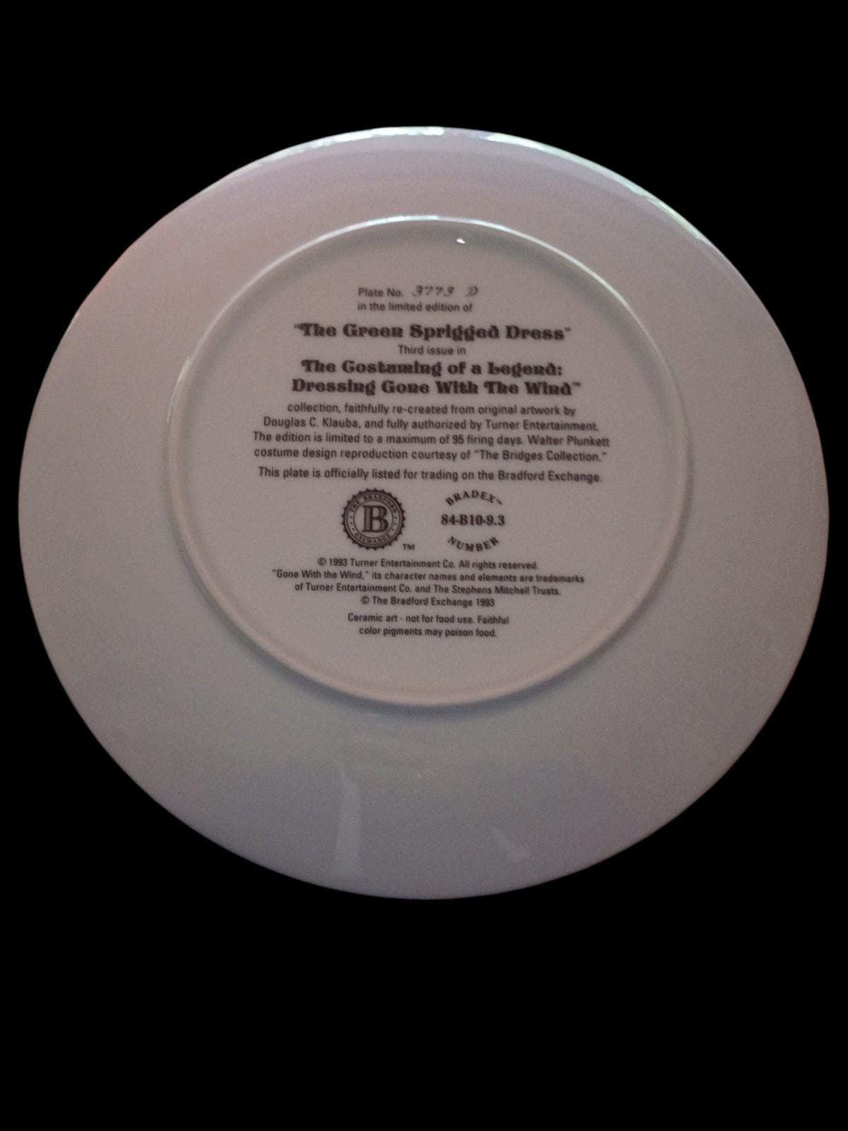 Gone with the wind collector plate – “the green sprigged dress” 1993 bradford...