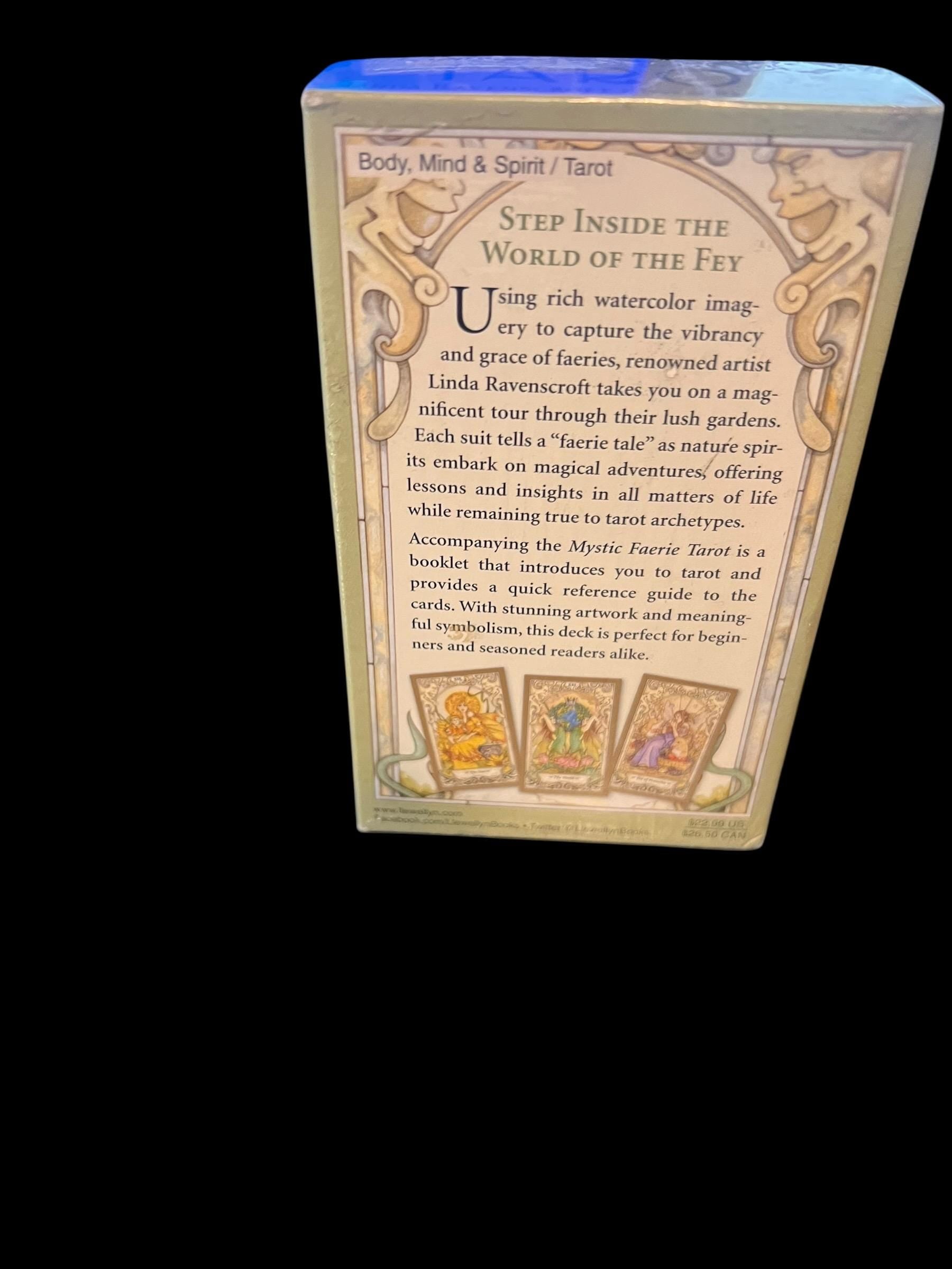 Mystic Faerie Tarot Card Deck and Physical Guidebook Box Set by Linda Ravenscroft and Text by Barbara Moore” (WiselyDivine) — 78 cards, seal