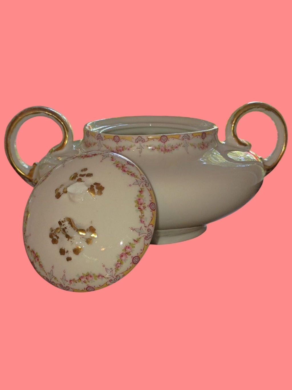 Limoges covered sugar bowl with lid – wm. guerin & co. france – hand-painted...