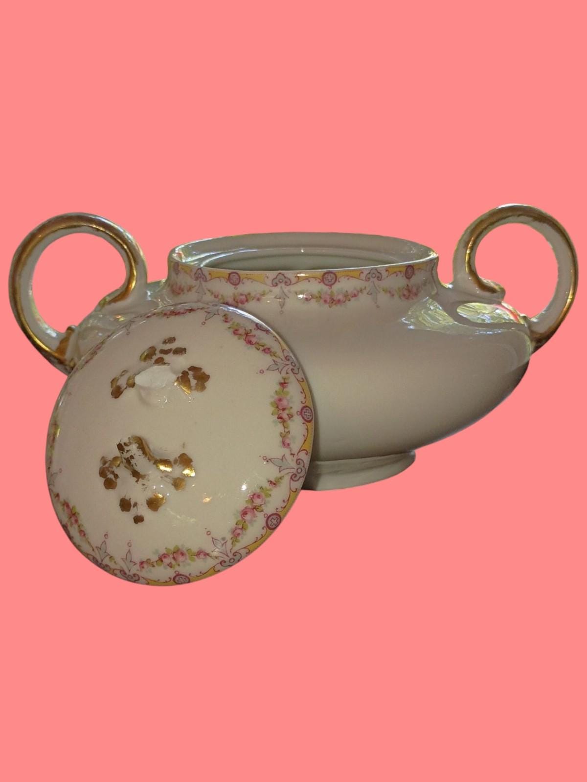 Limoges covered sugar bowl with lid – wm. guerin & co. france – hand-painted...