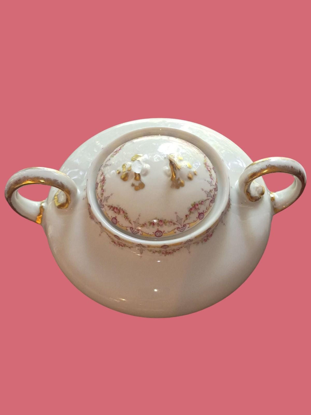 Limoges covered sugar bowl with lid – wm. guerin & co. france – hand-painted...