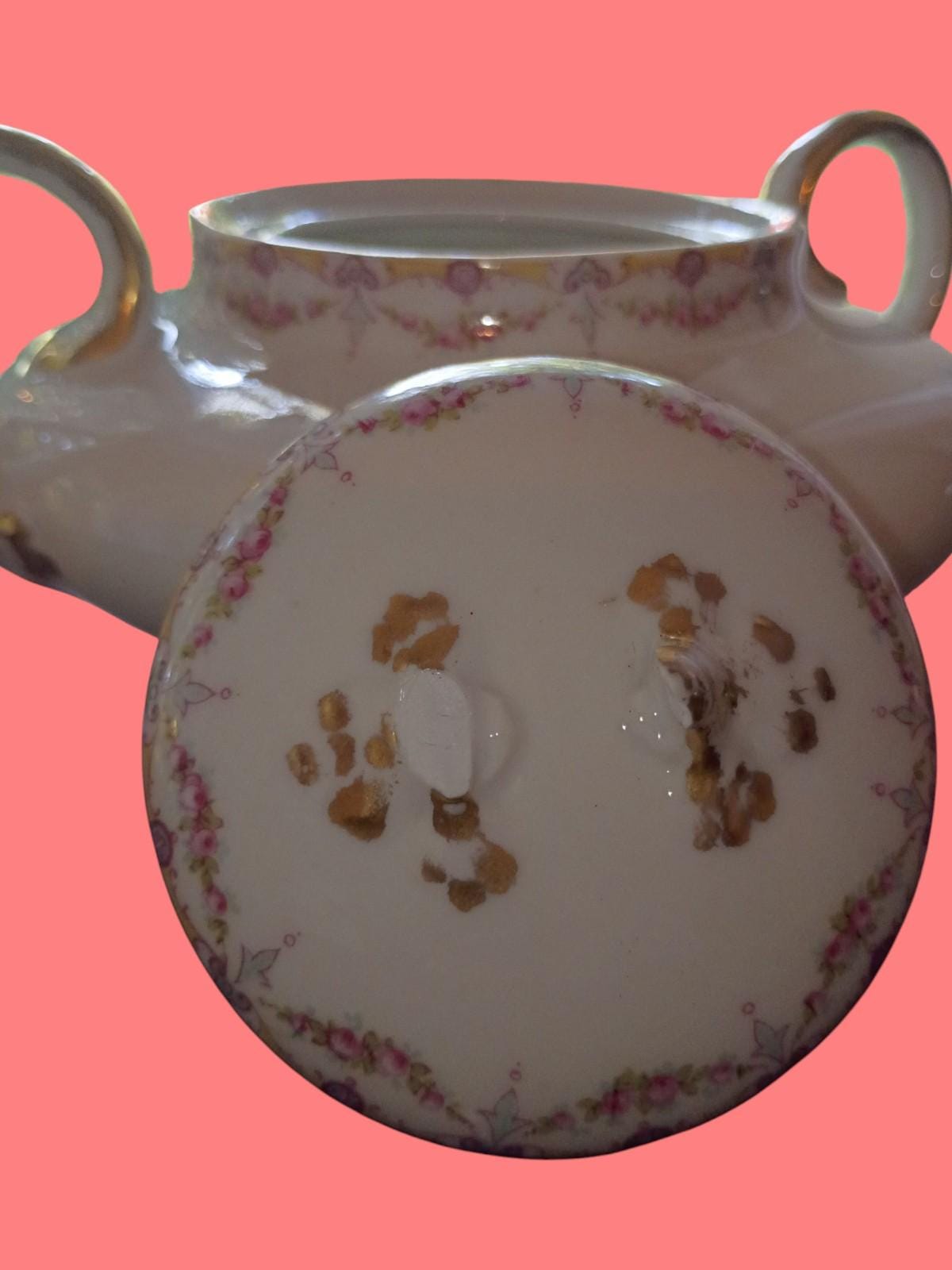Limoges covered sugar bowl with lid – wm. guerin & co. france – hand-painted...