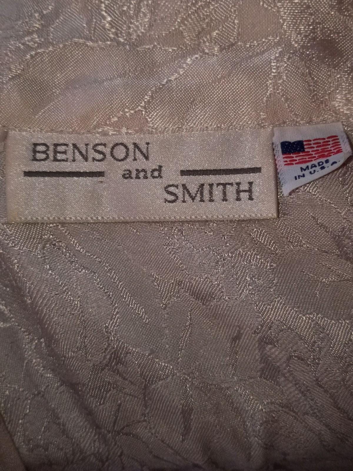 Benson & smith ivory satin brocade dress – short sleeve, lace keyhole neckline,