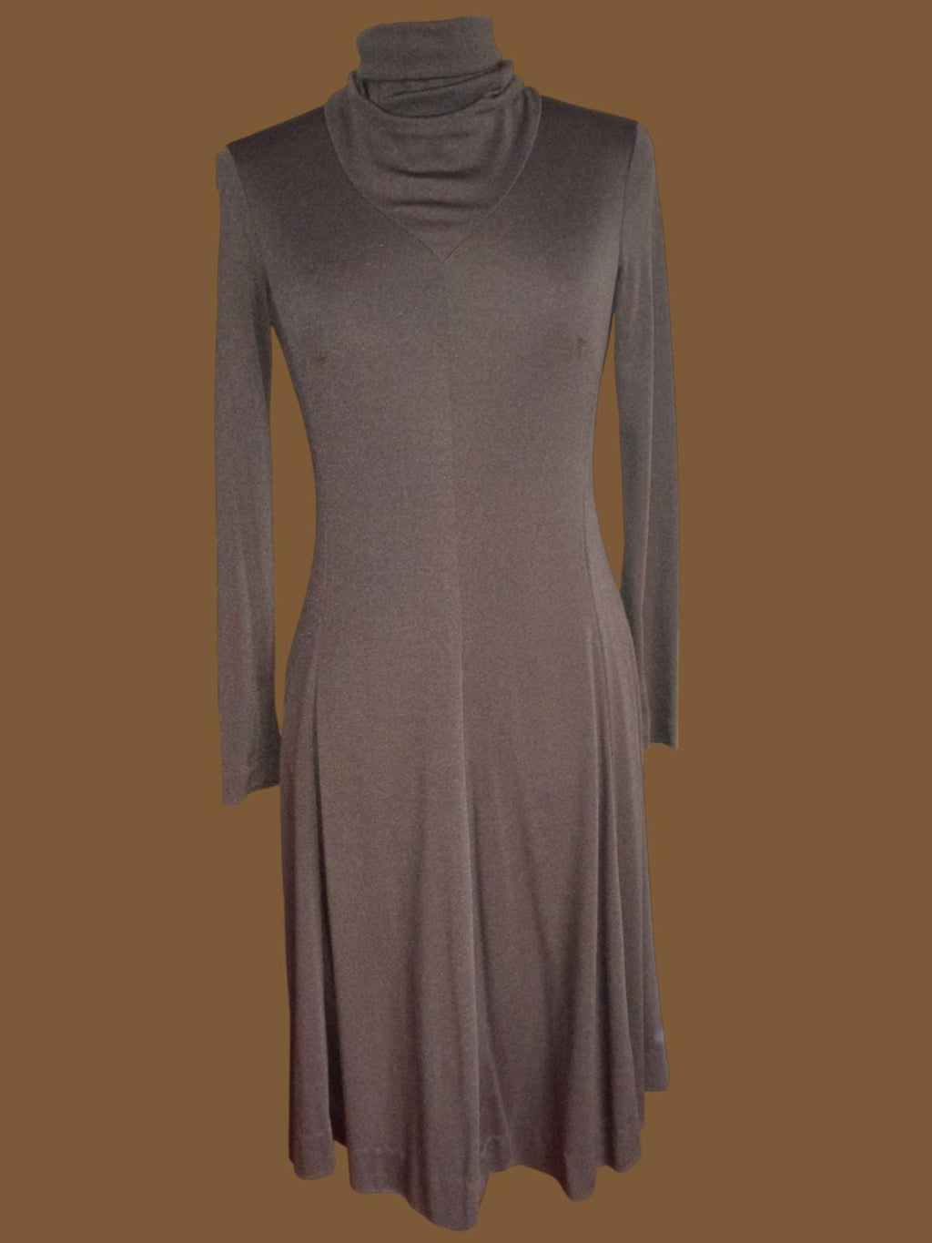 Miss elliette california brown metallic knit dress long sleeve turtleneck 70s