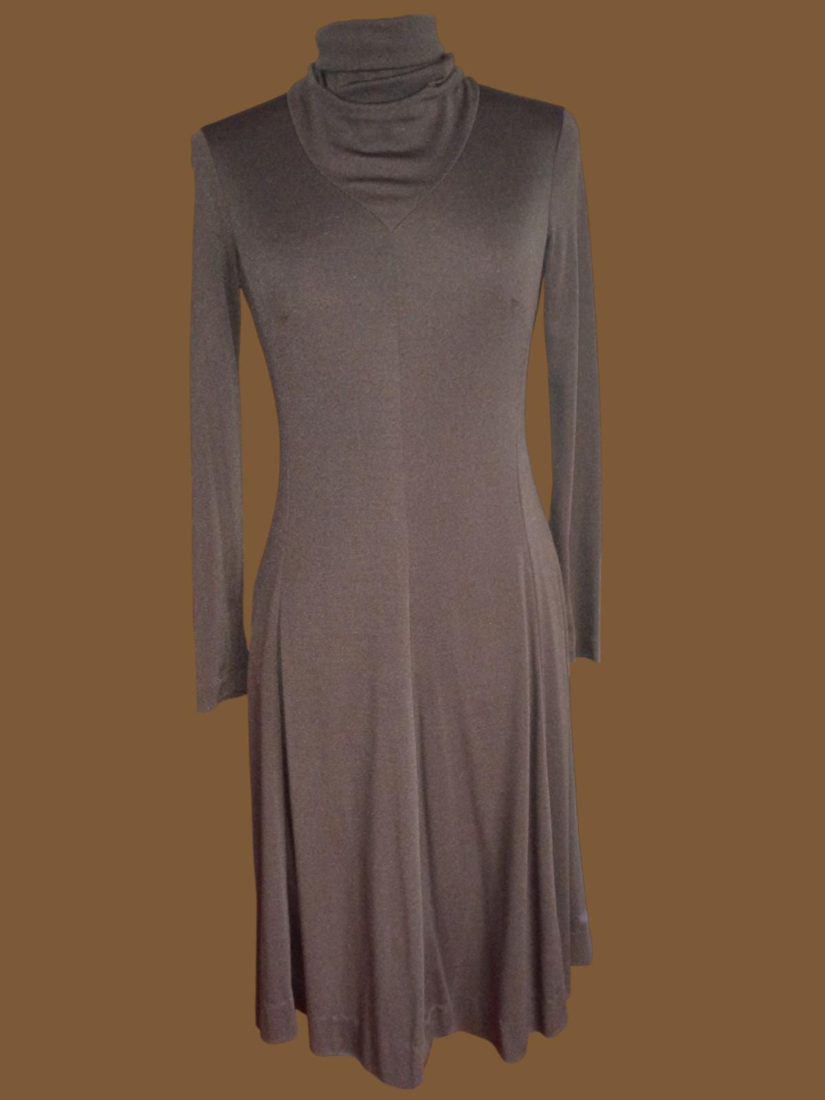Miss elliette california brown metallic knit dress long sleeve turtleneck 70s