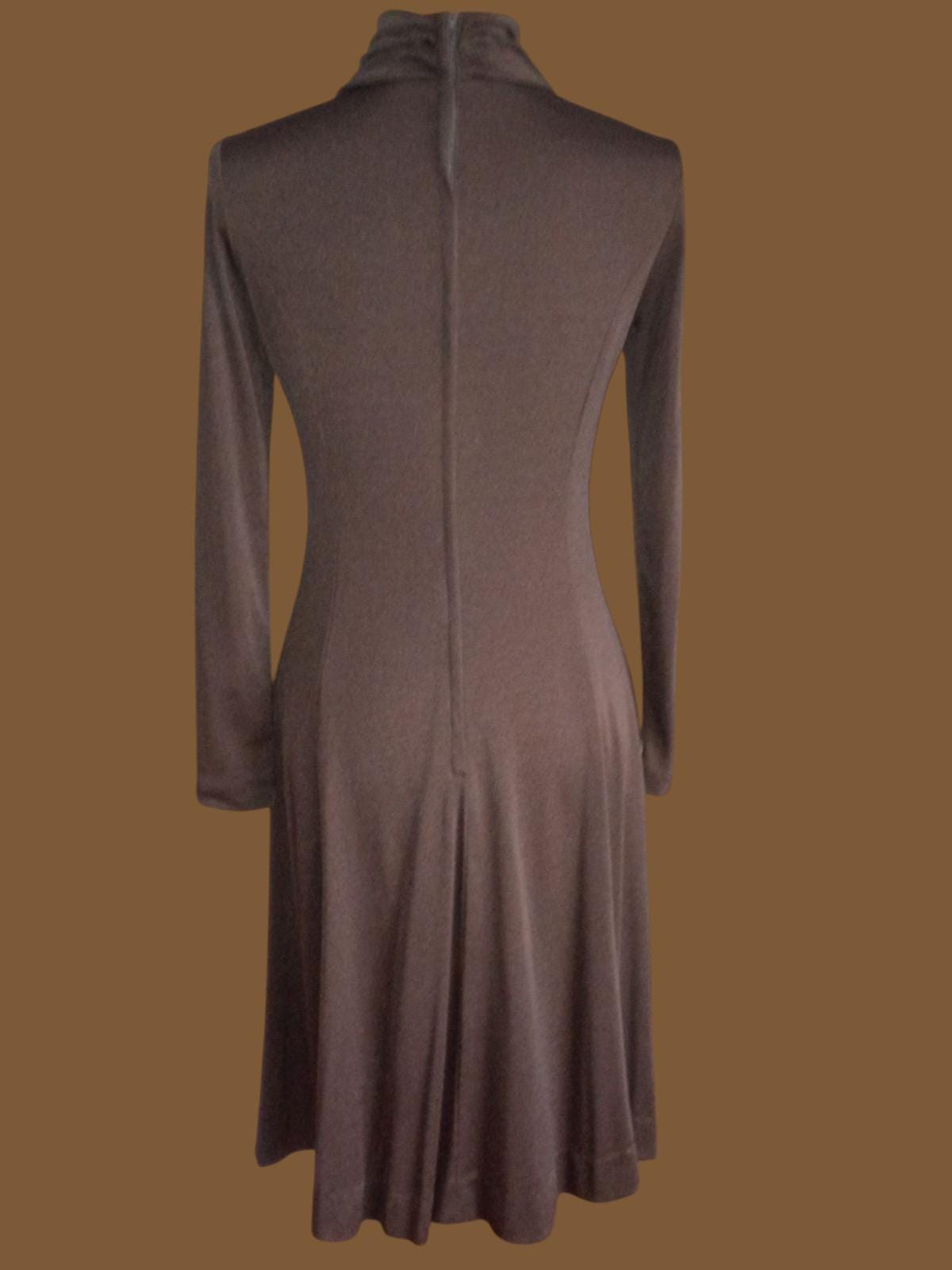 Miss elliette california brown metallic knit dress long sleeve turtleneck 70s