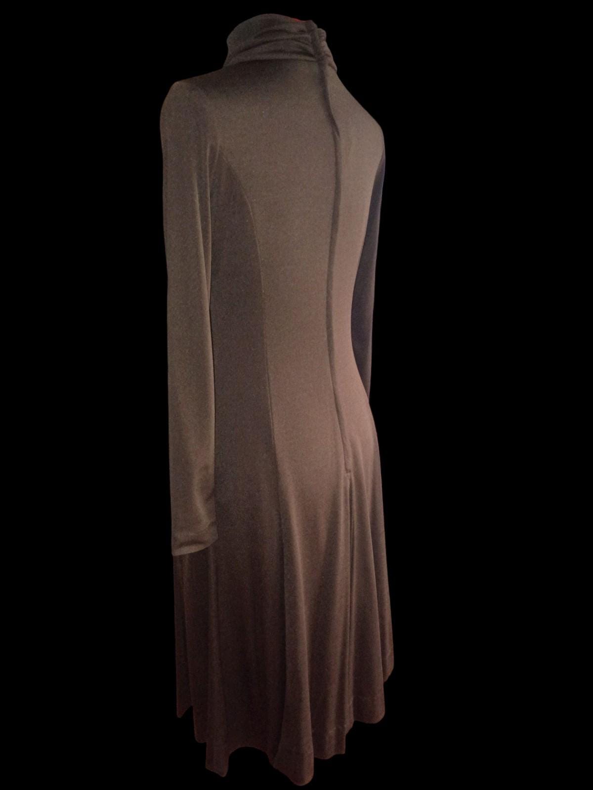 Miss elliette california brown metallic knit dress long sleeve turtleneck 70s