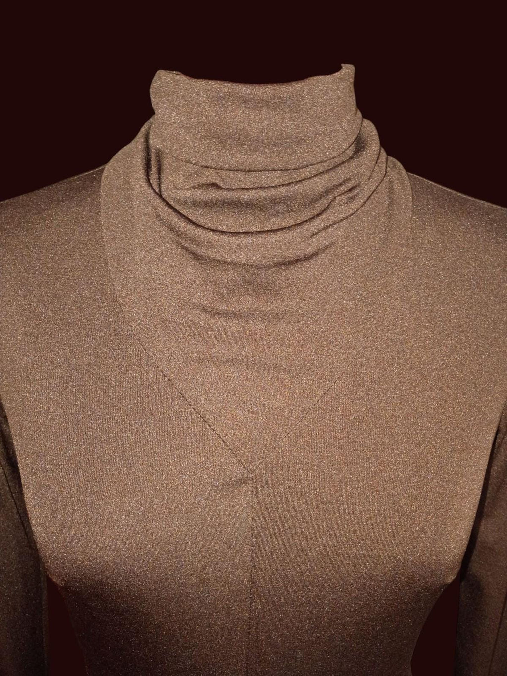 Miss elliette california brown metallic knit dress long sleeve turtleneck 70s