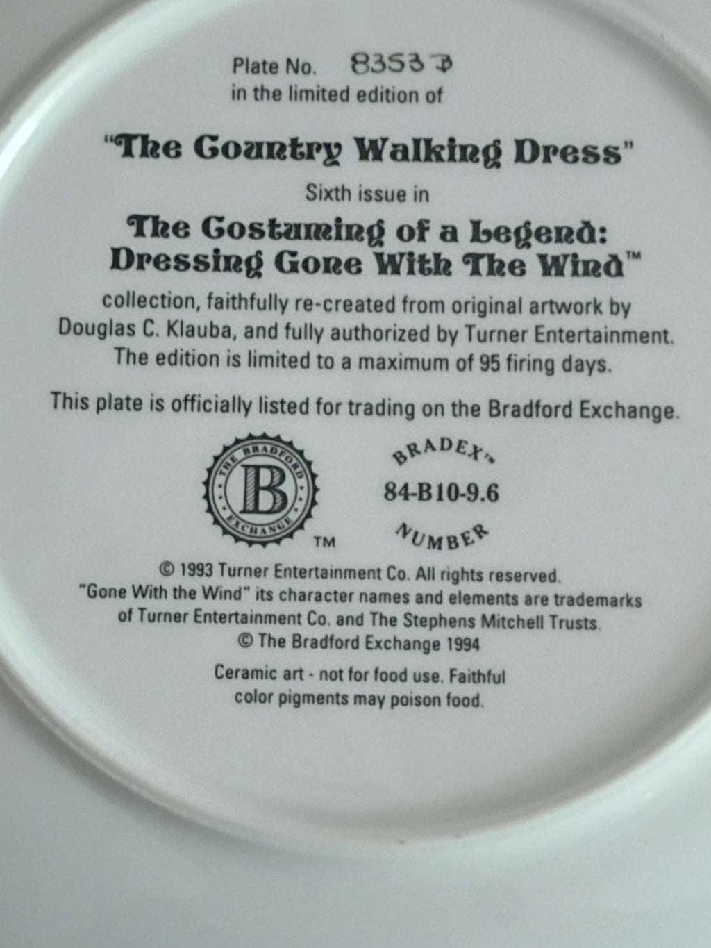 Gone With the Wind Collector Plates Set of 4 – Knowles & Bradford Exchange...