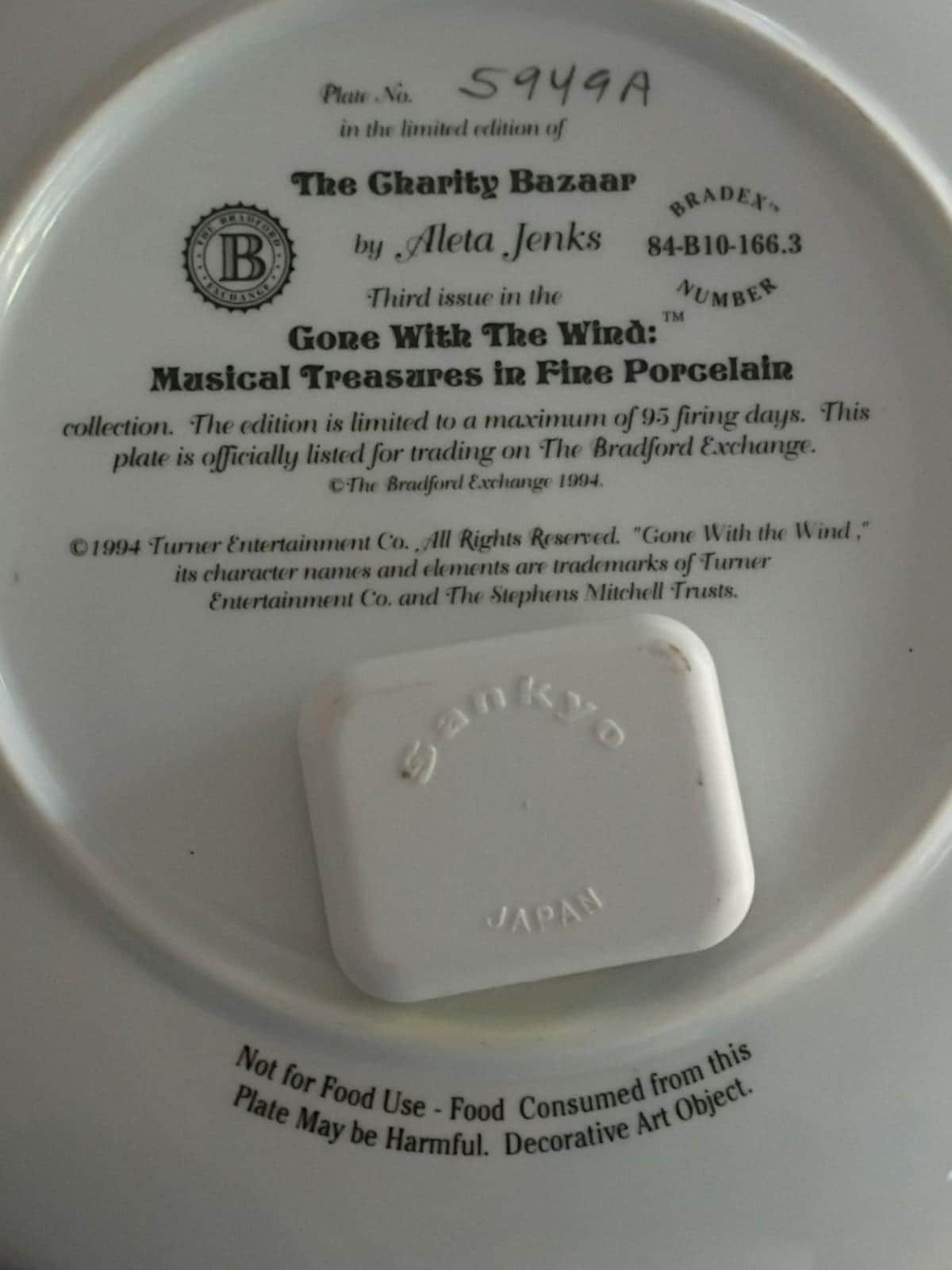 Gone with the wind musical plates set of 3 bradford exchange aleta jenks 1990s