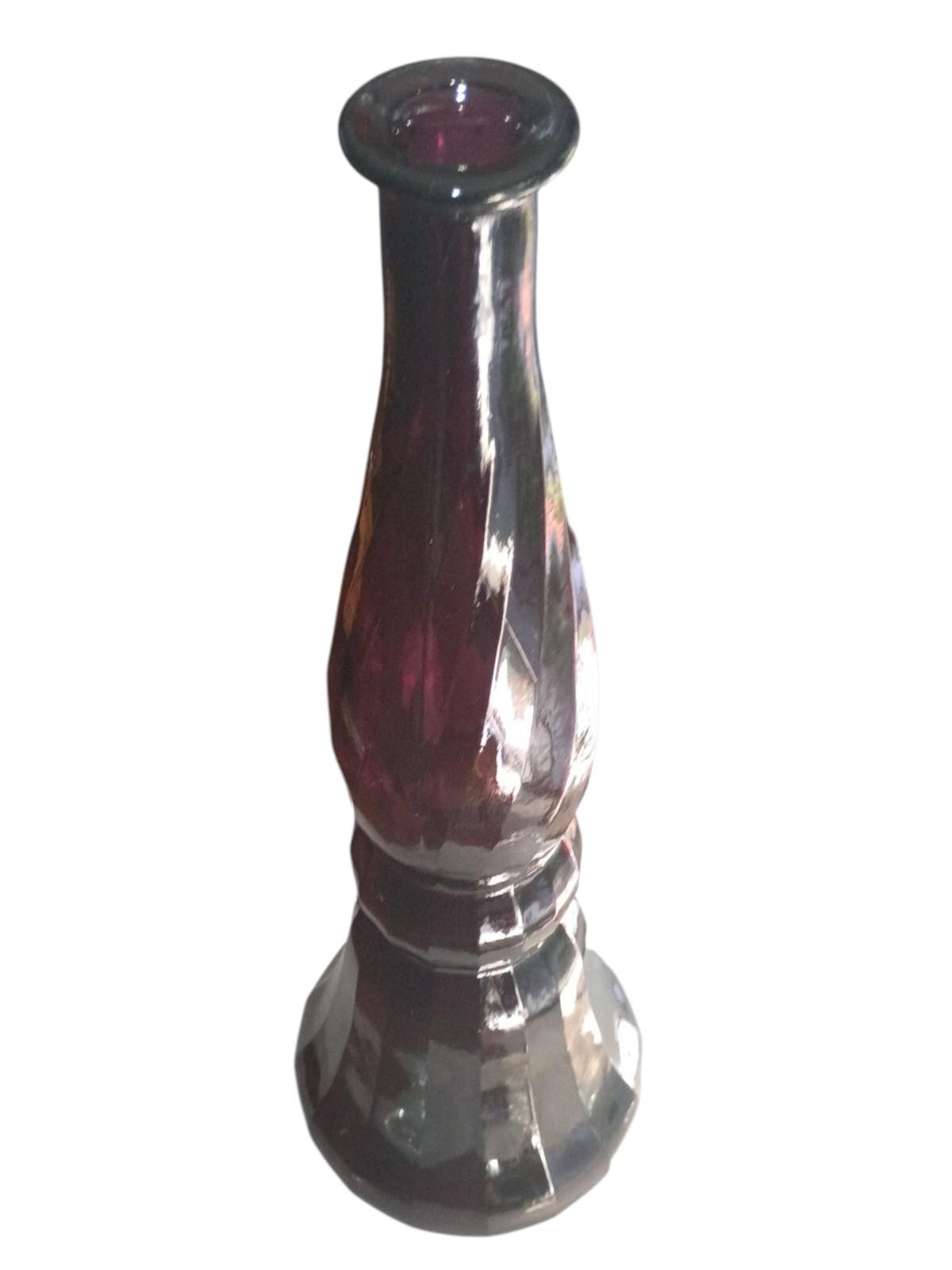 Mid century modern amethyst glass genie vase 20" tall retro decorative home...