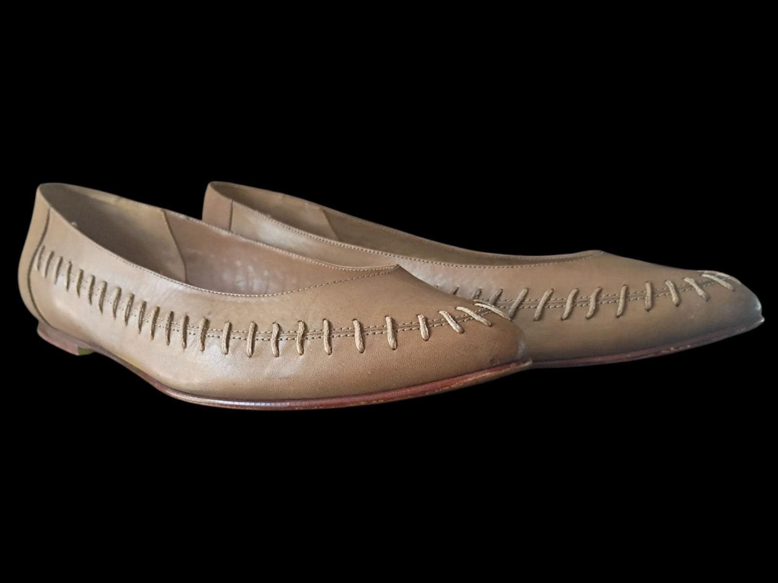 Bandolino women’s leather flats 7.5 beige tan slip on loafers made in...
