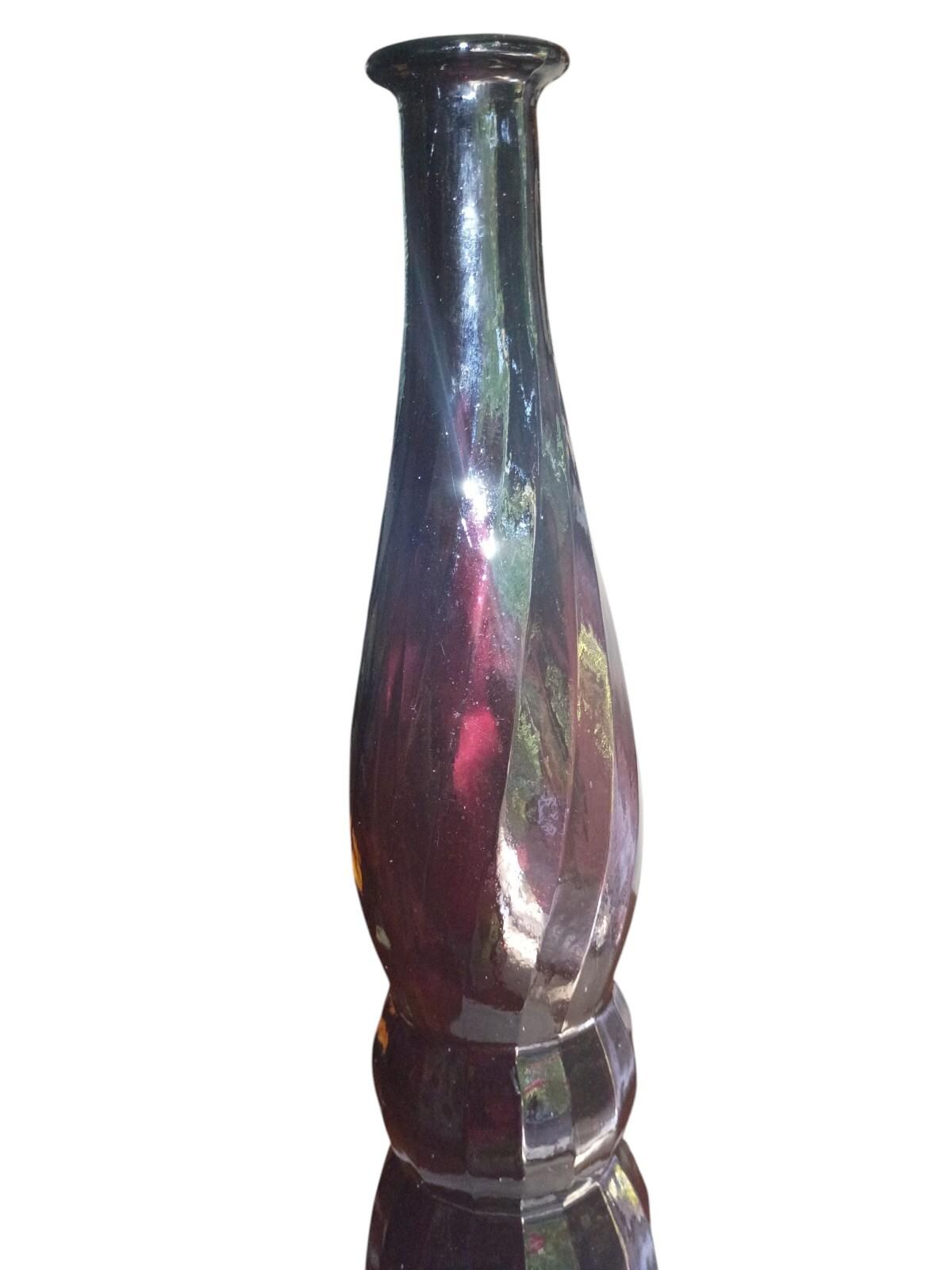 Mid century modern amethyst glass genie vase 20" tall retro decorative home...