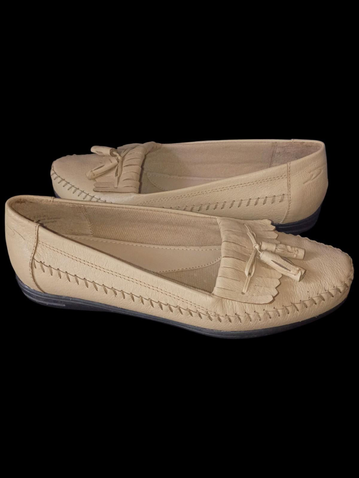 Dr. scholl’s women’s loafers size 6.5m beige leather tassel moccasins comfort...