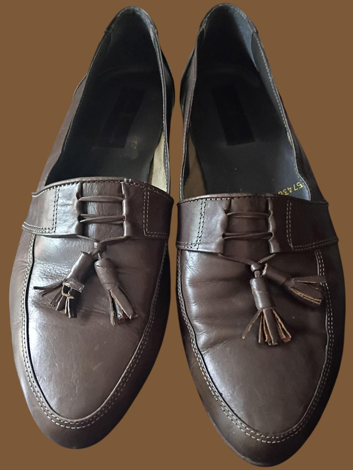 Jonathan richards men’s brown leather tassel loafers size 9.5 made in...