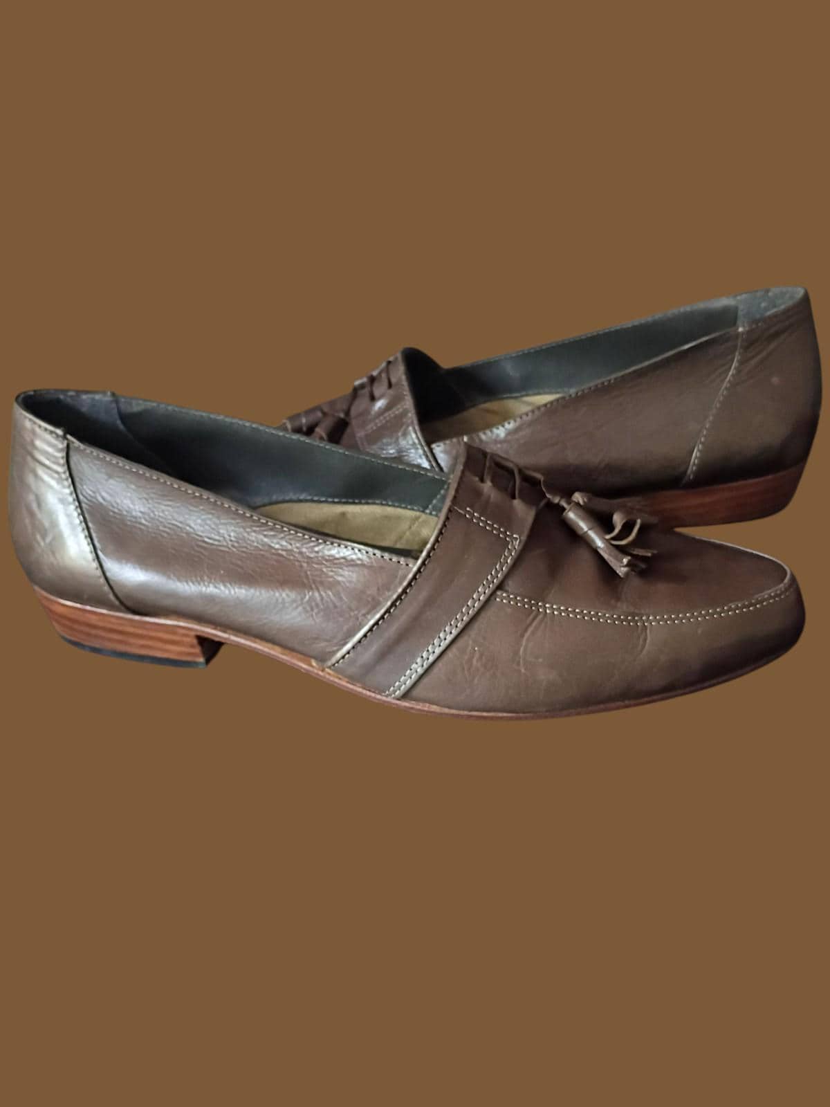 Jonathan richards men’s brown leather tassel loafers size 9.5 made in...