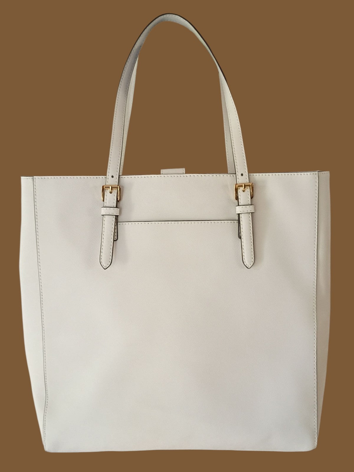 Michael Kors Jet Set Tote White Leather Purse Handbag Gold Logo Shoulder...