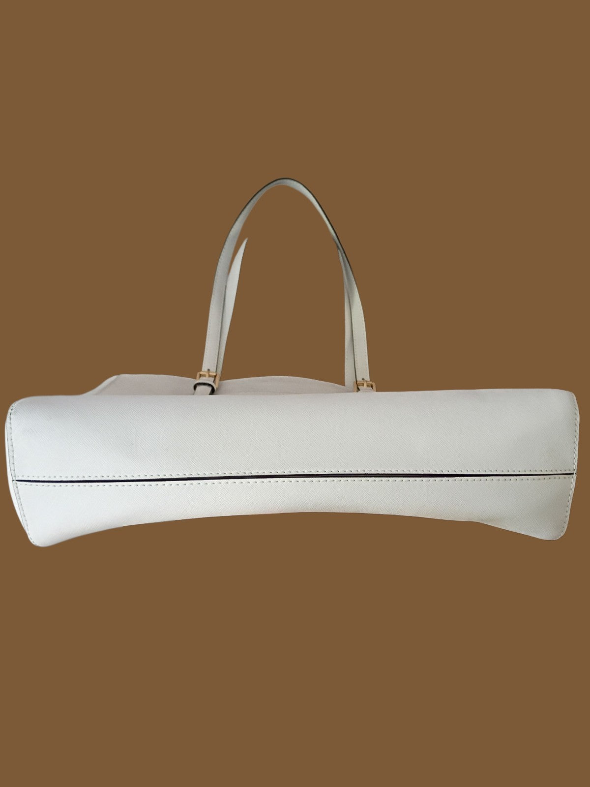 Michael Kors Jet Set Tote White Leather Purse Handbag Gold Logo Shoulder...