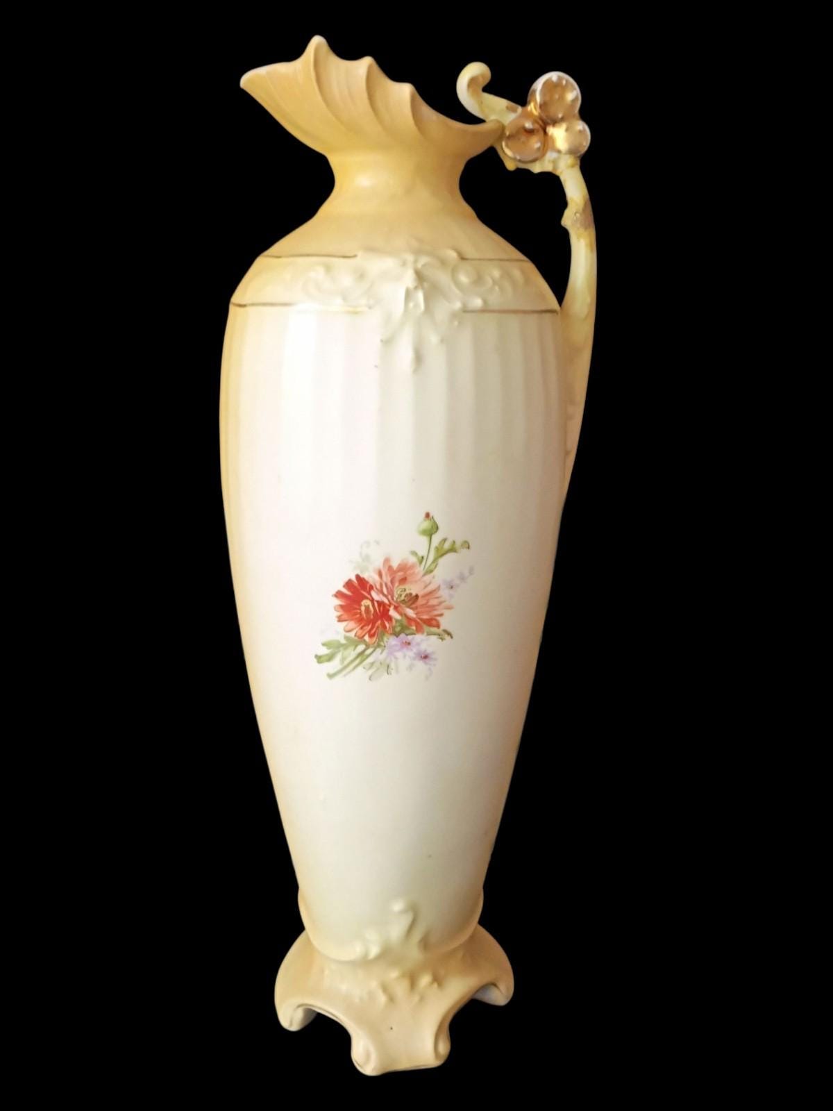 Royal austria rh hand painted porcelain vase ~ antique 14" floral ewer...