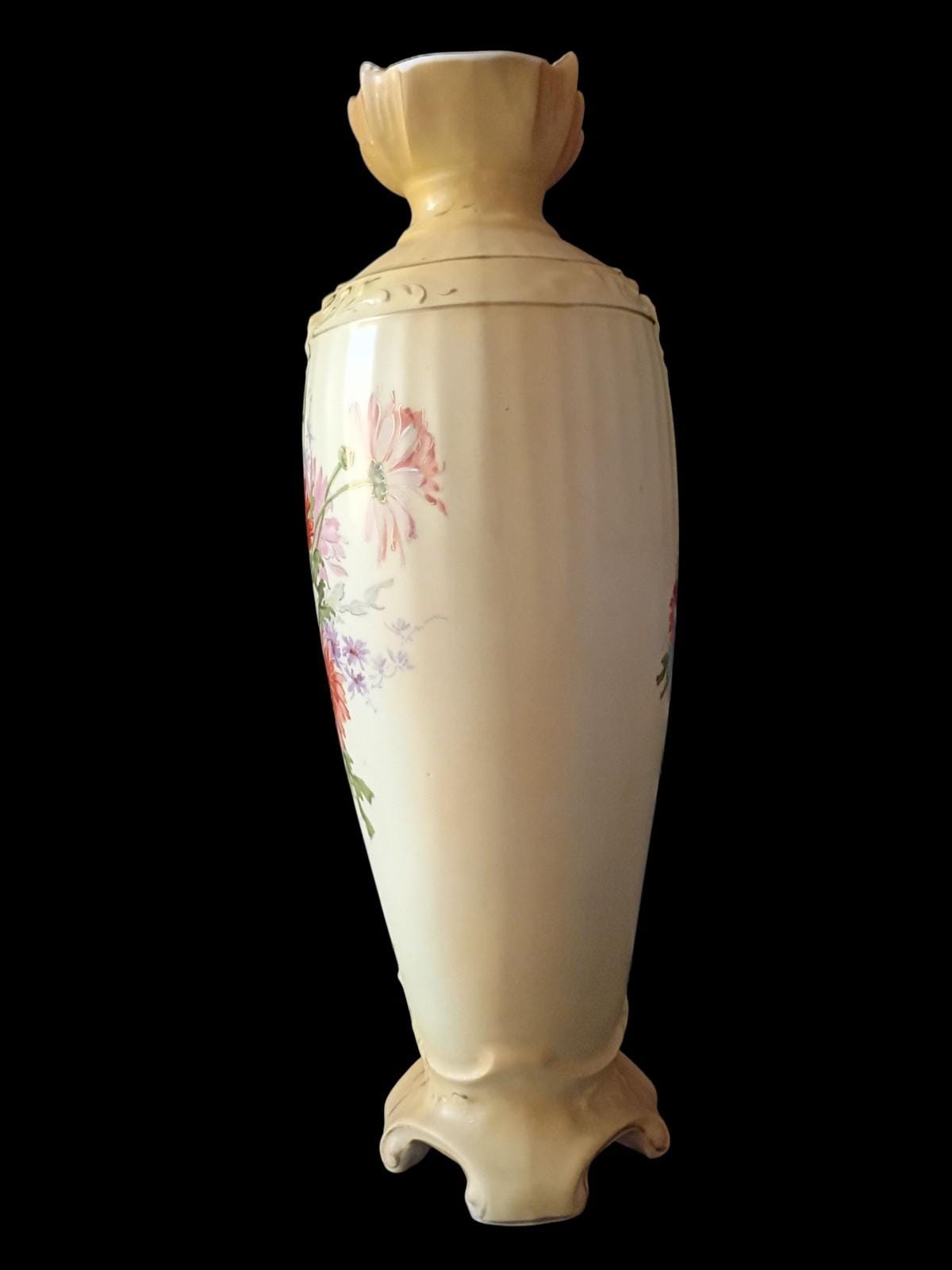Royal austria rh hand painted porcelain vase ~ antique 14" floral ewer...