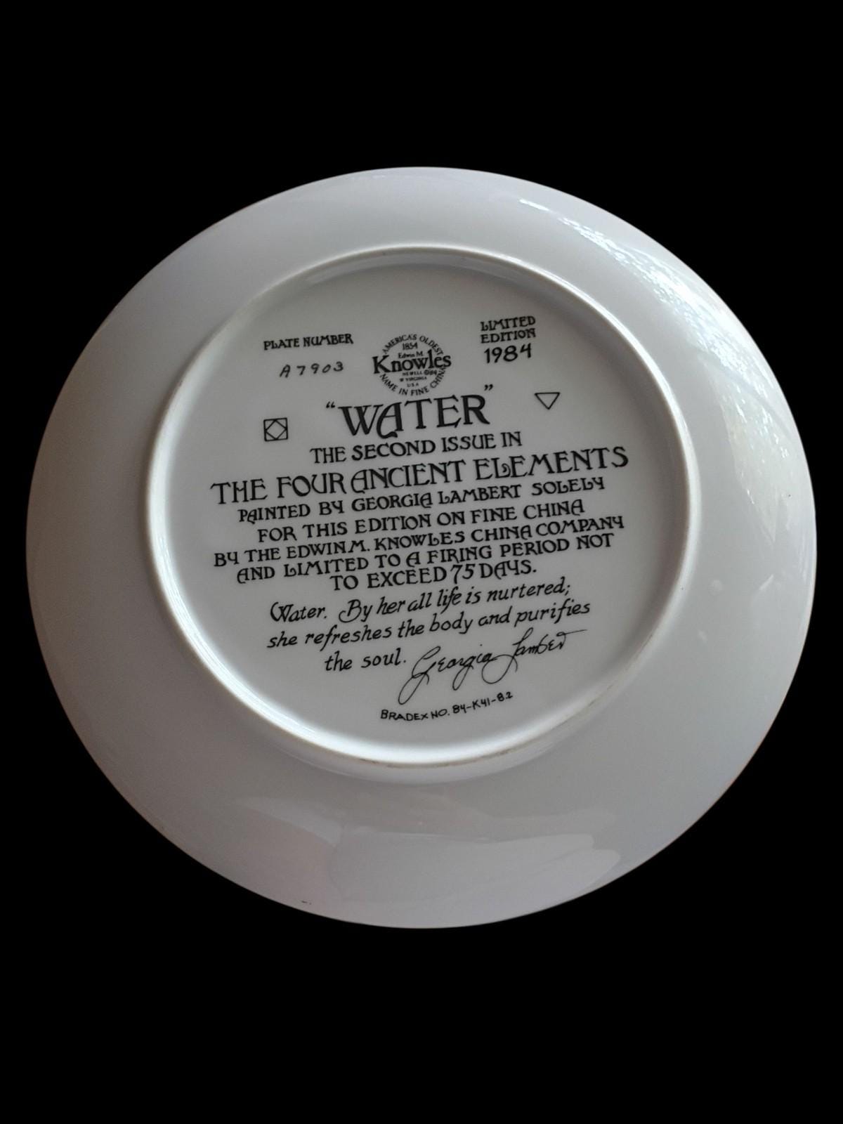 Edwin m knowles collector plate "water" 1984 georgia lambert four ancient...
