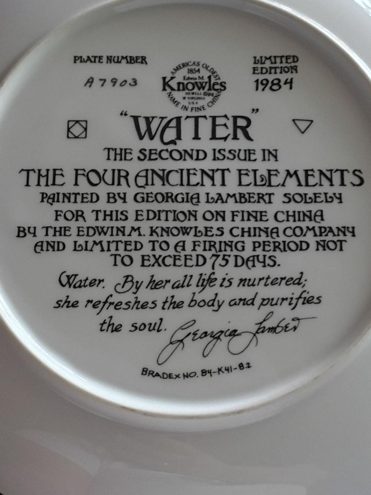 Edwin m knowles collector plate "water" 1984 georgia lambert four ancient...