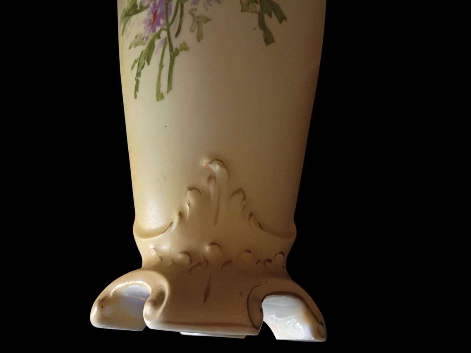 Royal austria rh hand painted porcelain vase ~ antique 14" floral ewer...