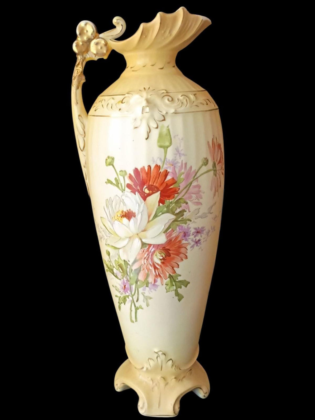 Royal austria rh hand painted porcelain vase ~ antique 14" floral ewer...
