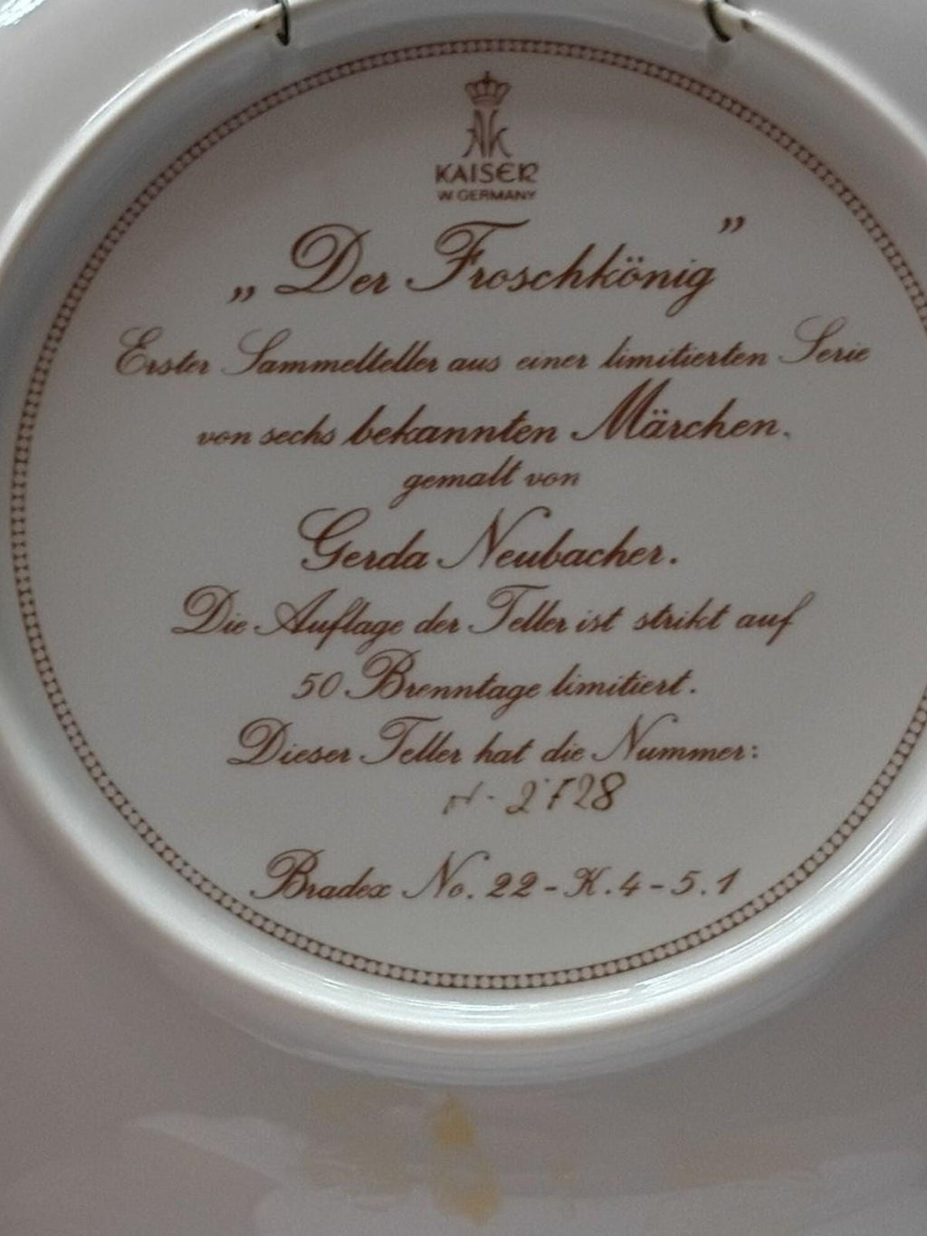 Kaiser porcelain plate "der froschkönig" gerda neubacher limited edition märchen