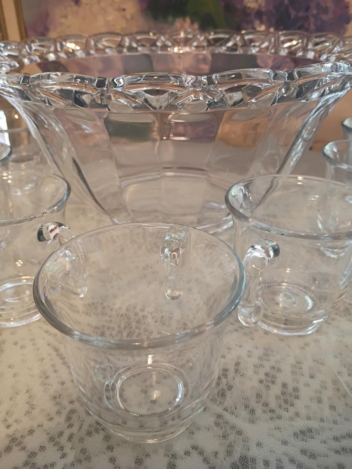 Clear glass punch bowl set with 10 matching cups – elegant entertaining & party