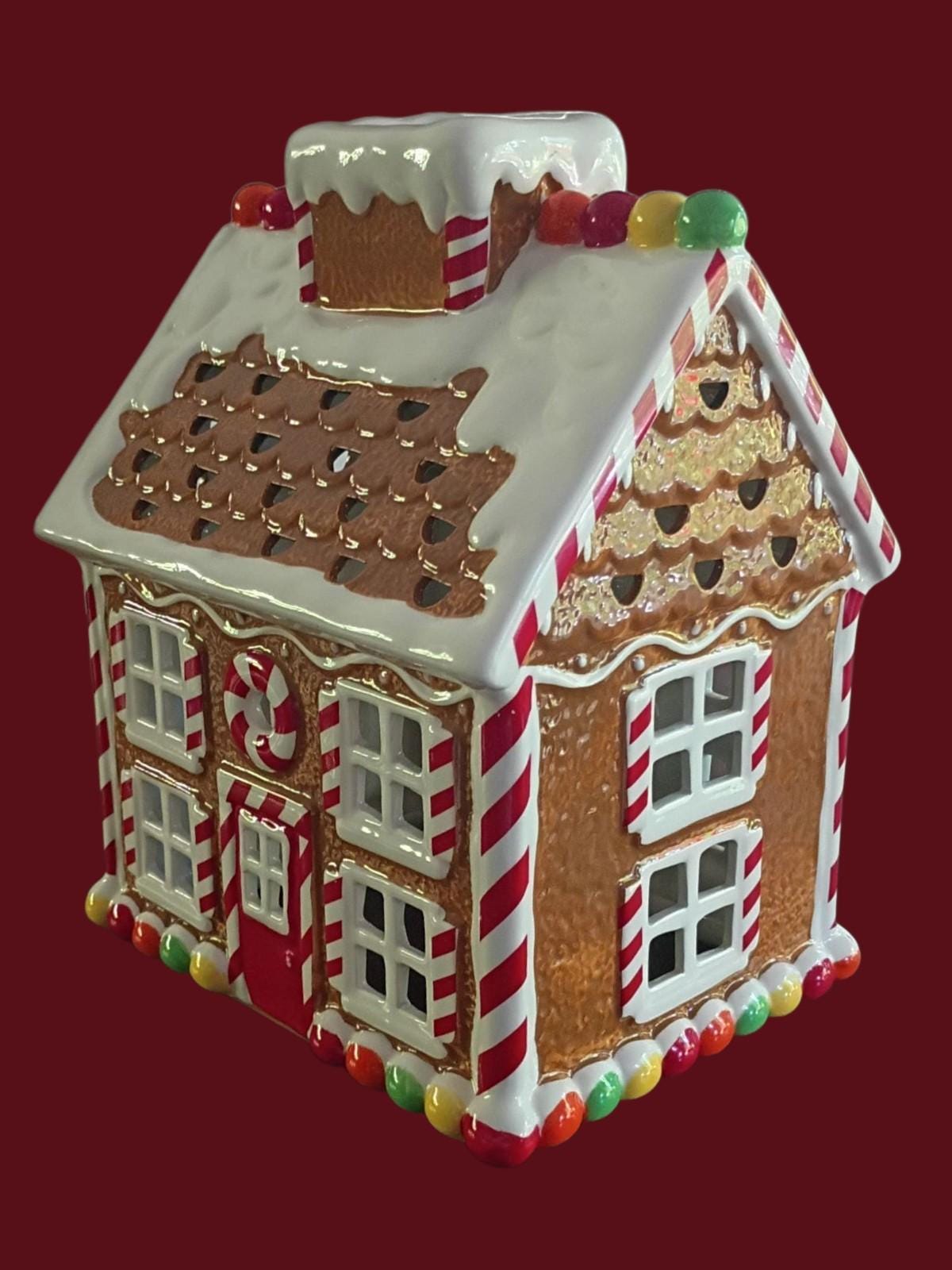 Ceramic gingerbread house candle cover holiday decor 10"x7.5"x6.5" christmas...