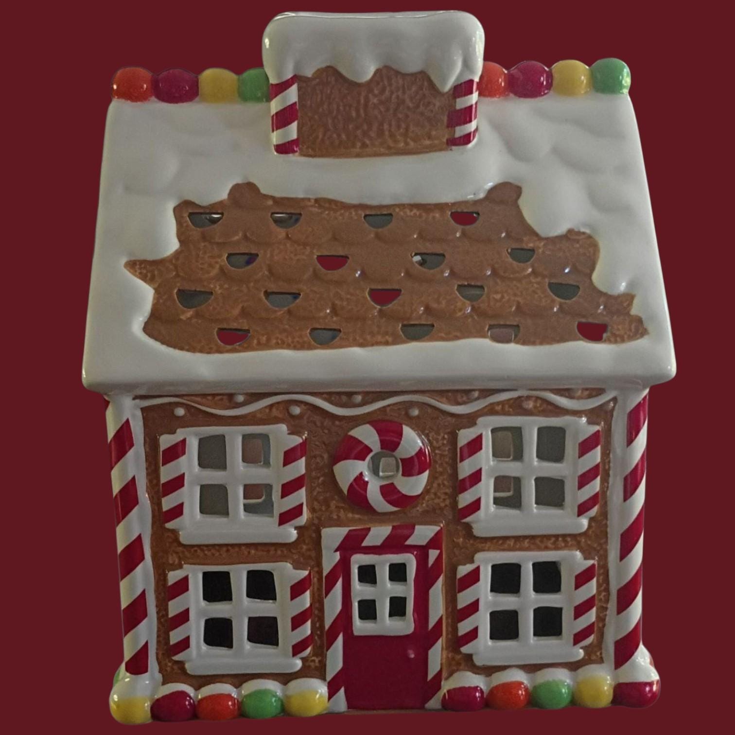 Ceramic gingerbread house candle cover holiday decor 10"x7.5"x6.5" christmas...