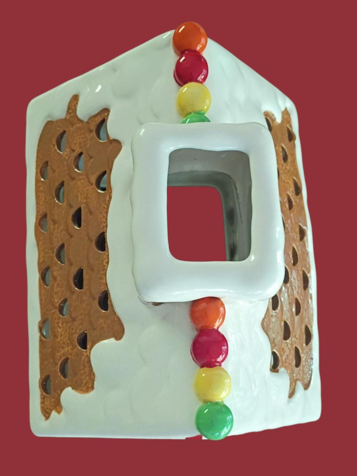 Ceramic gingerbread house candle cover holiday decor 10"x7.5"x6.5" christmas...