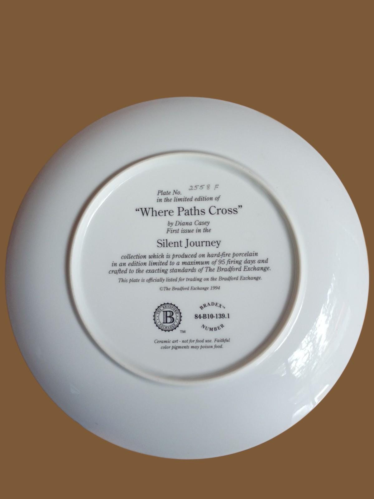 Bradford exchange collector plate diana casey “where paths cross” silent journey