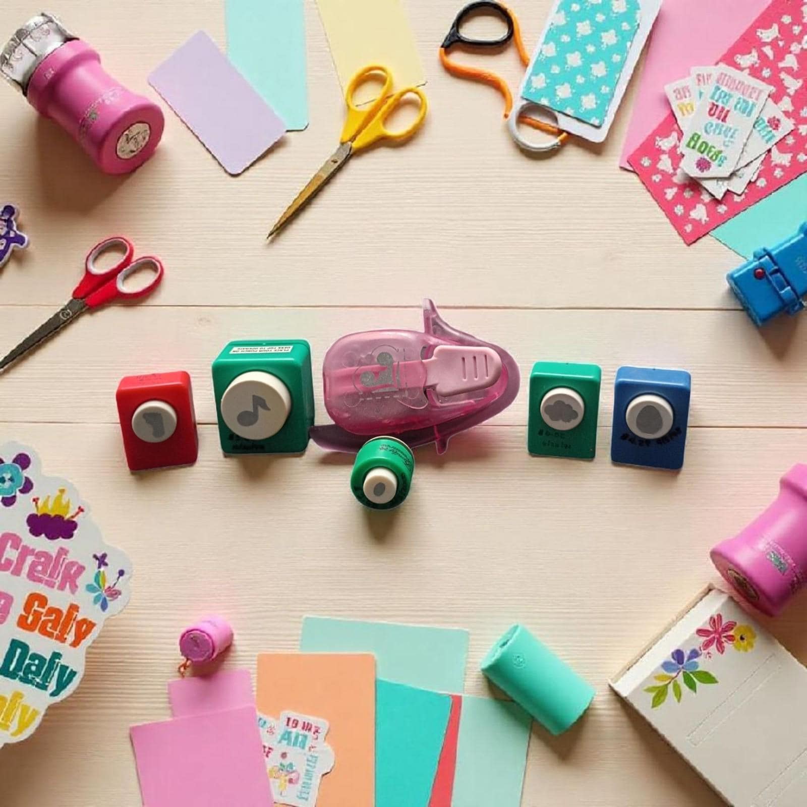 Lot of 6 small craft paper punches 1–2 in shapes – music note, cloud, heart,...