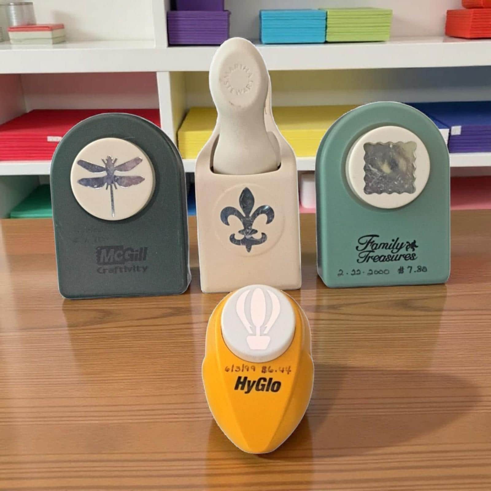 Set of 4 large craft paper punches – dragonfly, fleur de lis, hot air...