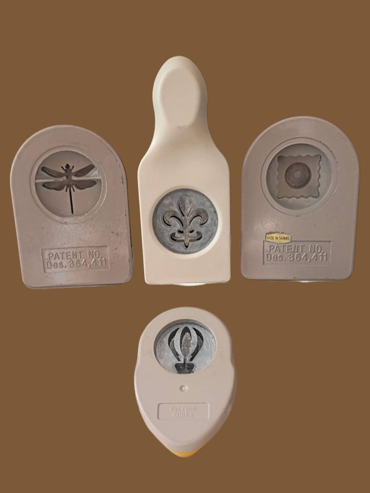 Set of 4 large craft paper punches – dragonfly, fleur de lis, hot air...