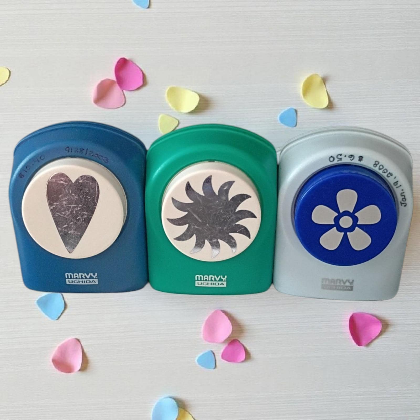 Marvy uchida large paper punch set of 3 – heart, flower, spiral sunburst shapes