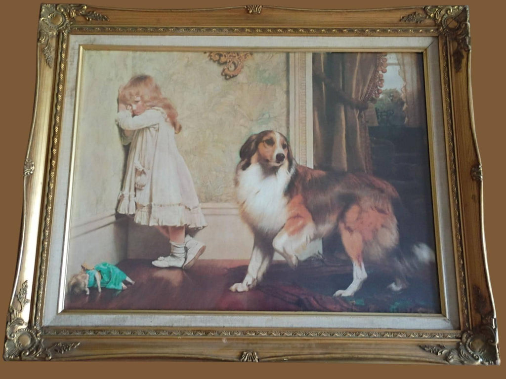 antique framed print – girl with collie dog by sir john everett millais...