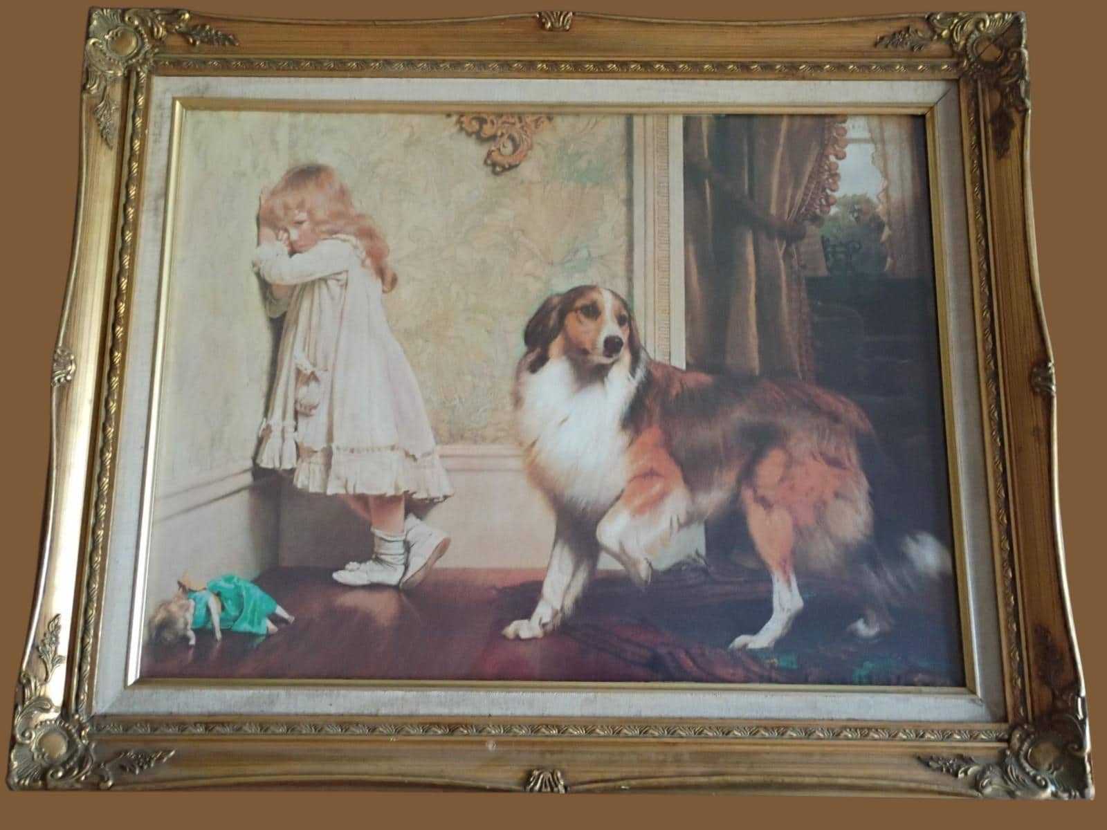 antique framed print – girl with collie dog by sir john everett millais...