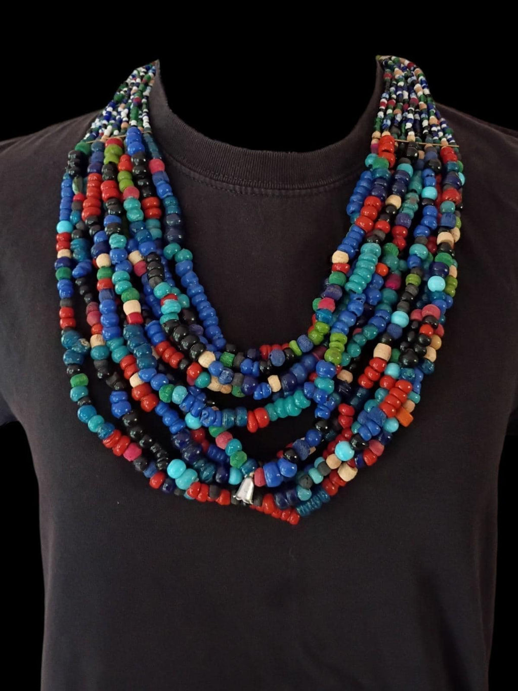 Handmade multicolor beaded tribal statement necklace – multi-strand ethnic