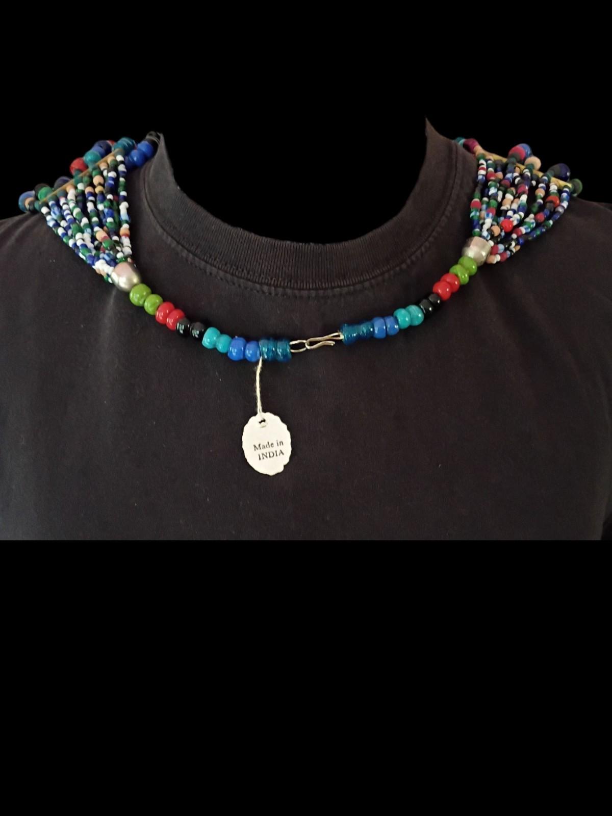 Handmade multicolor beaded tribal statement necklace – multi-strand ethnic